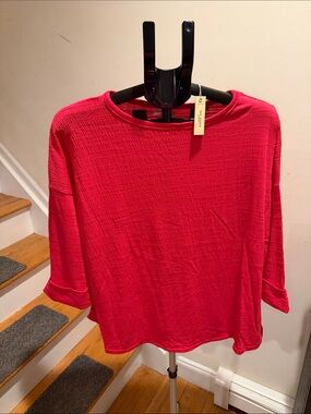 Max Studio Pink Textured Crewneck Top with 3/4 sleeve Size 1X NWT